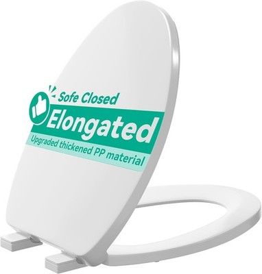 PUKANIUM Elongated Toilet Seat Quiet Close Easy Remove White 18.5x14in