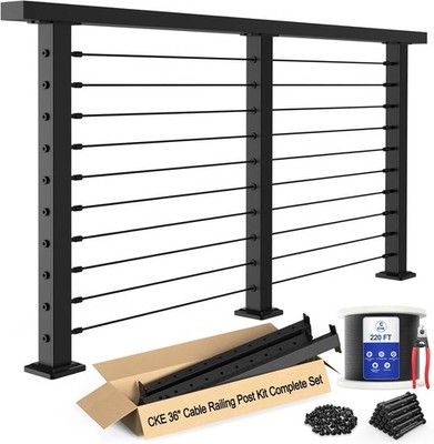 CKE 36in Cable Railing Post Kit 3-Pack Black Level Drilled 10-15ft Deck