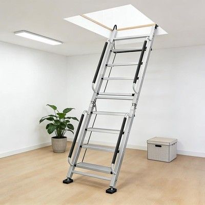 SPTZQURY 8-Step Foldable Aluminum Loft Attic Egress Ladder w/ Handrails