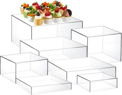 Leinuosen 7pc Buffet Risers Set 6-12in Acrylic Display Box Dessert Table