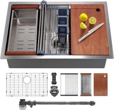 SANYCASA 33in Undermount Kitchen Sink Quiet 11-Gauge Stainless Single Bowl