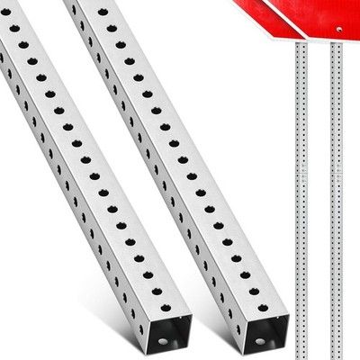 Otoolling 2-Pack 8ft Square Sign Post 7/16in Holes Galvanized Steel Outdoor 2in