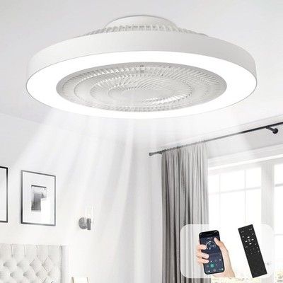 Depuley 19in Bladeless Flush Mount LED Ceiling Fan Light Remote Smart App White