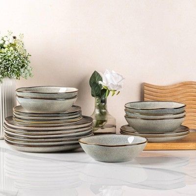 AmorArc Ceramic Dinnerware Set Handmade Reactive Glaze Stoneware Plates Bowls