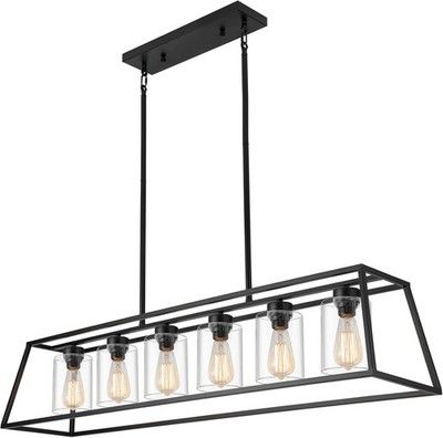 Senyshilon Rectangle Chandelier 6-Light Black Dining Room Clear Glass Kitchen