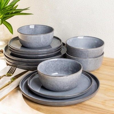 AmorArc Stoneware Dinnerware Set Round Reactive Glaze Ceramic Plates & Bowls