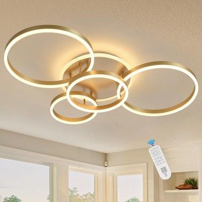 XGZL 4-Ring Modern LED Ceiling Light Dimmable 39in Brushed Gold Remote Living