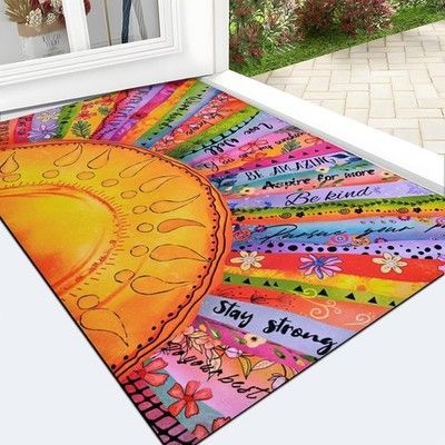 Likiyol Boho Sun Door Mat Outside Entrance, Colorful Floral Welcome Mat Front