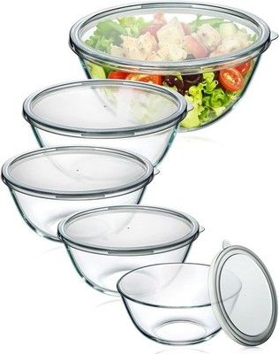 Glass Mixing Bowls with Lids Set of 5 Thick Nesting Bowls 4.78QT to 0.85QT