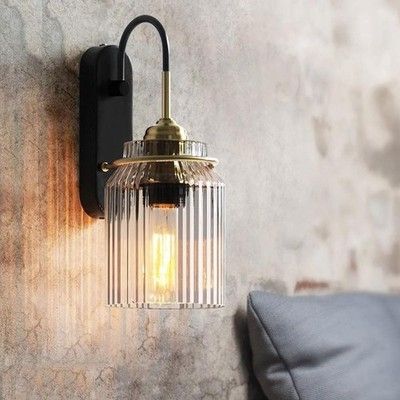 ONEBAO Vintage Wall Sconce Clear Glass Shade Industrial Brass & Black Wall Lamp