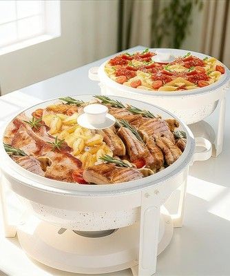 IMACONE Maifanite Chafing Dishes for Buffet 2pc 6QT White Stainless Steel Set