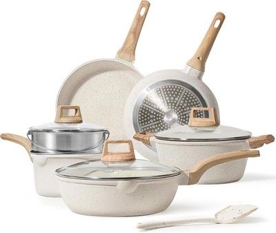 CAROTE 10 Pc Nonstick Pots & Pans Set White Granite Induction Cookware PFOA Free