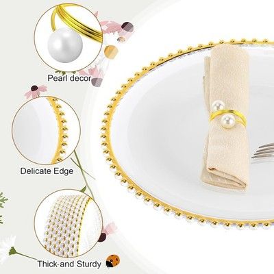 Tioncy 50 Set Clear Beaded Charger Plates 13in w/ Napkin Rings Wedding Gold