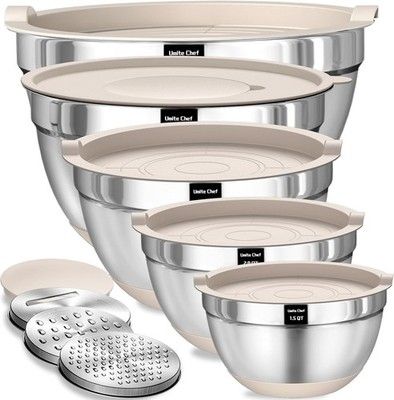 Umite Chef 8PCS Stainless Steel Mixing Bowls Set w/ Airtight Lids & Grater