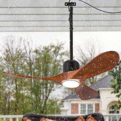 Linher 42in Outdoor Ceiling Fan w/ Light Remote Wet Rated Wood Walnut Black