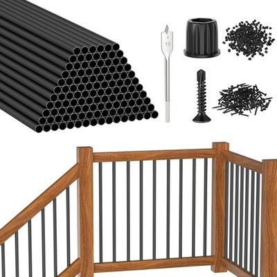CKE 120 Pack 32in Round Aluminum Deck Balusters 3/4in Black Staircase Spindle
