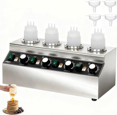 JOHAKYU Commercial Electric Sauce Warmer Dispenser Stainless 4x650ml Hot Fudge