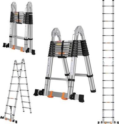 DEZEX A-Frame Telescoping Ladder 16.5FT Stainless Steel 330lb Compact Balance