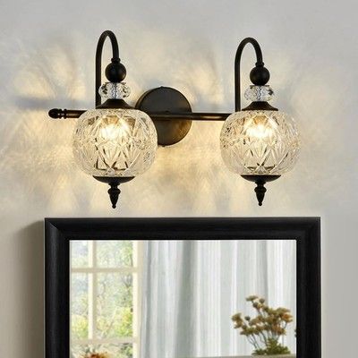 Piepooye Vintage Bathroom Light Black 2-Light Glass Globe Mid Century G9 Sconce