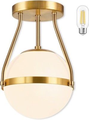 Bagood 8in Mid Century Semi Flush Mount Ceiling Light Globe Milk Glass Modern