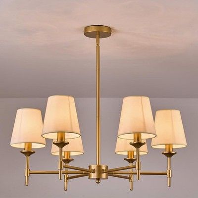 Fivootvi Gold Chandelier with Shades 6-Light Linen Fabric Farmhouse Pendant