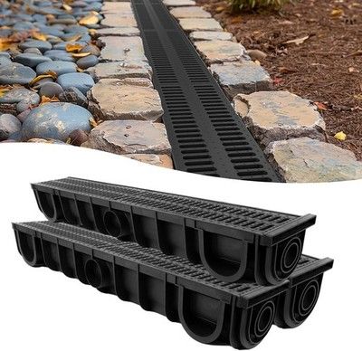 Benfar Trench Drain 39.4x6.1x5.5in 3Pack HDPE Channel Drain with Grates Trench