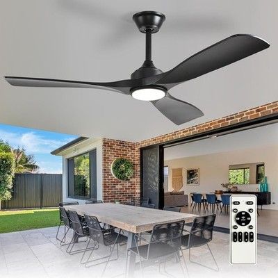 Depuley 52in Ceiling Fan w/ Light Remote Black 3-Blade Outdoor DC 6-Speed