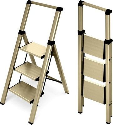 HillhutApex 3 Step Foldable Aluminum Step Ladder 330lb Anti-Slip Lightweight