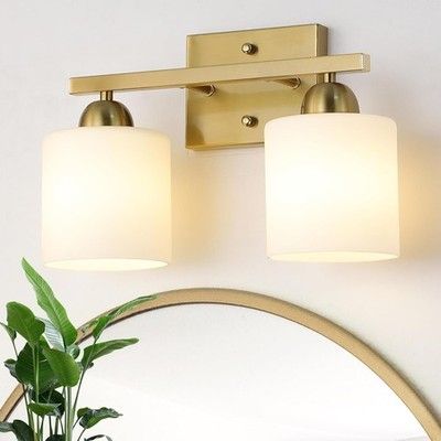Mecgirn 2-Light Gold Stainless Steel Milk Glass Bathroom Vanity Light Fixture