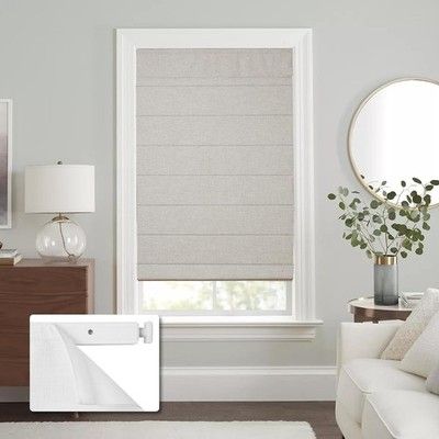 Atxbyoh No Drill Cordless Roman Shades for Windows No Tools Linen Blackout