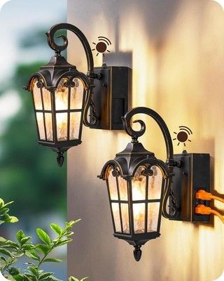 EDISHINE 2 Pack Dusk to Dawn Outdoor Wall Lights, Porch Lights with GFCI
