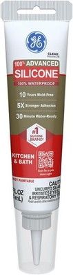 GE Advanced Silicone Caulk Kitchen Bath Clear 2.8 fl oz Tube