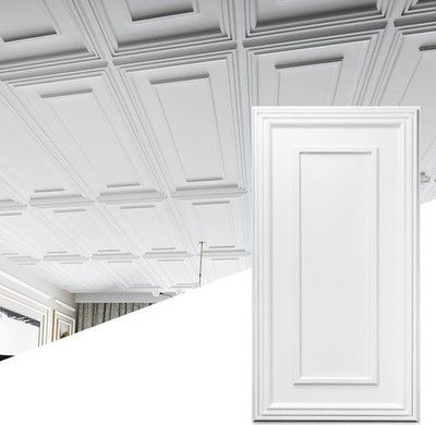 Art3d 24x48in Drop Ceiling Tiles White 12-Pack PVC Glue Down