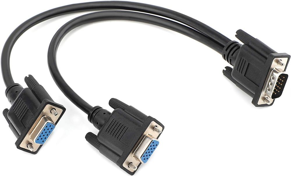 VGA 1M to 2F Y Splitter Adapter Cable 1ft Black No Extension