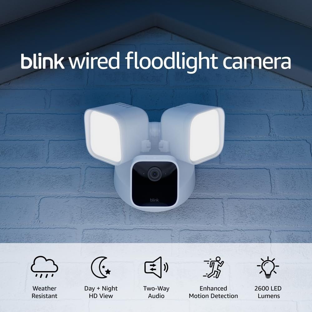 Blink Wired Floodlight Camera, Smart security camera, 2600 lumens, HD live