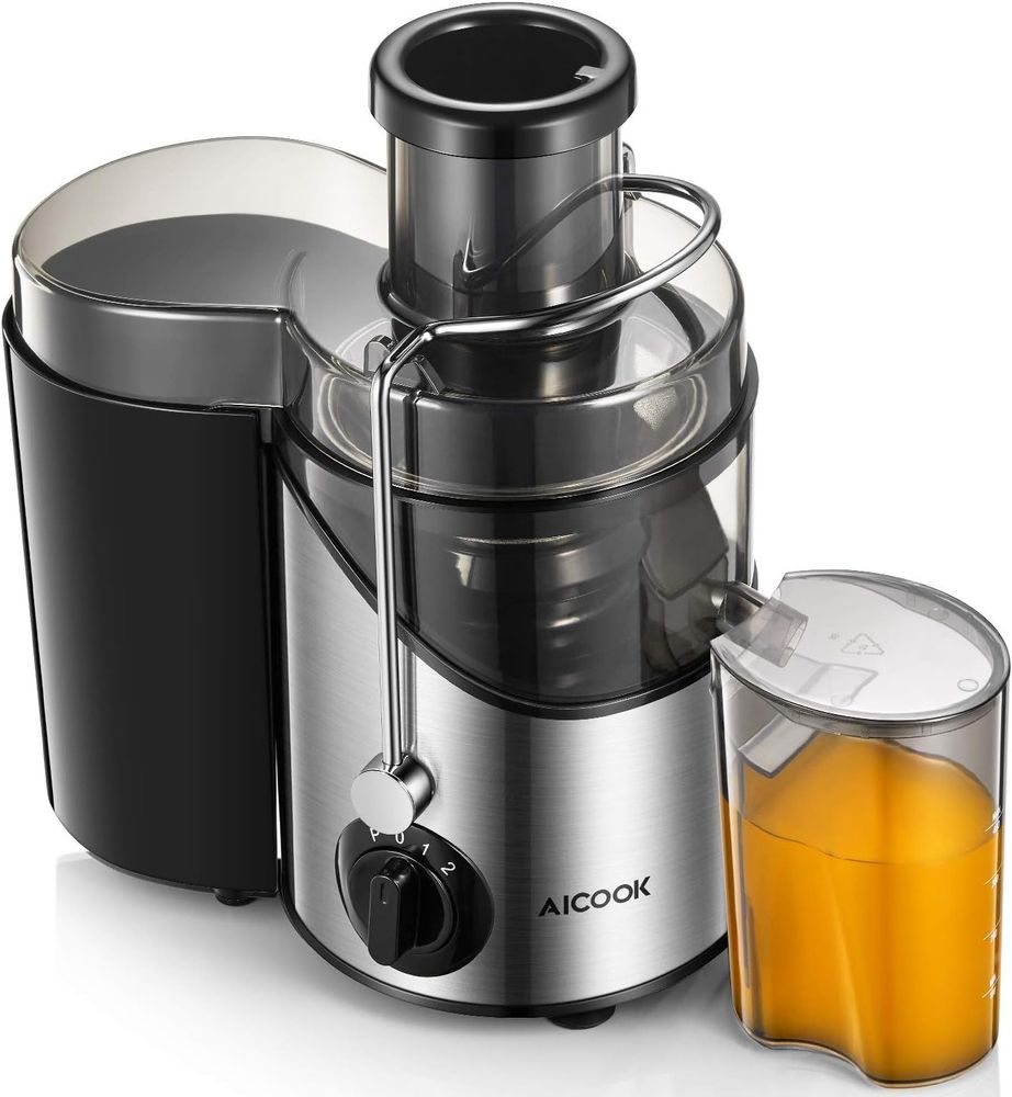 Aicook Juicer AMR526: Machine with 3'' Wide Mouth, 3 Speed Centrifugal - Silver