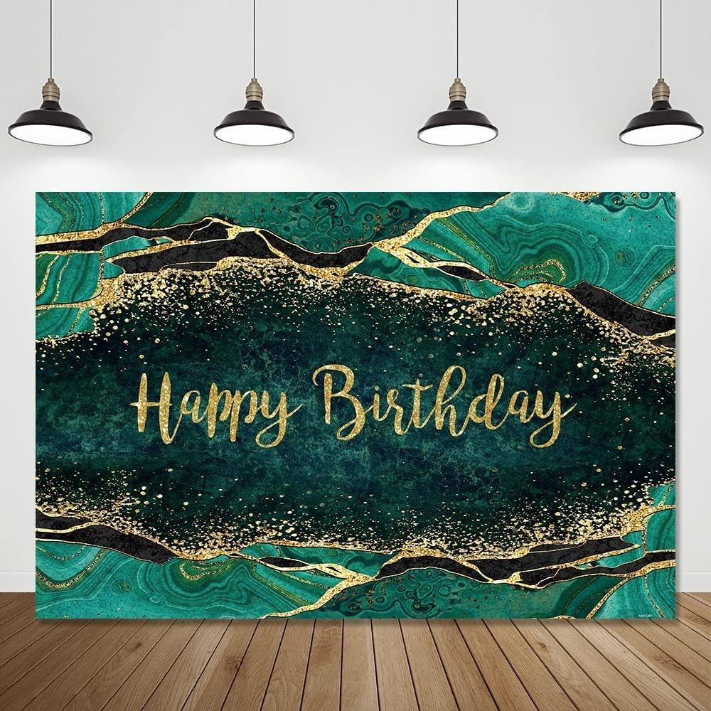 Crefelimas Emerald Green Gold Happy Birthday Backdrop Party Decor 7x5ft