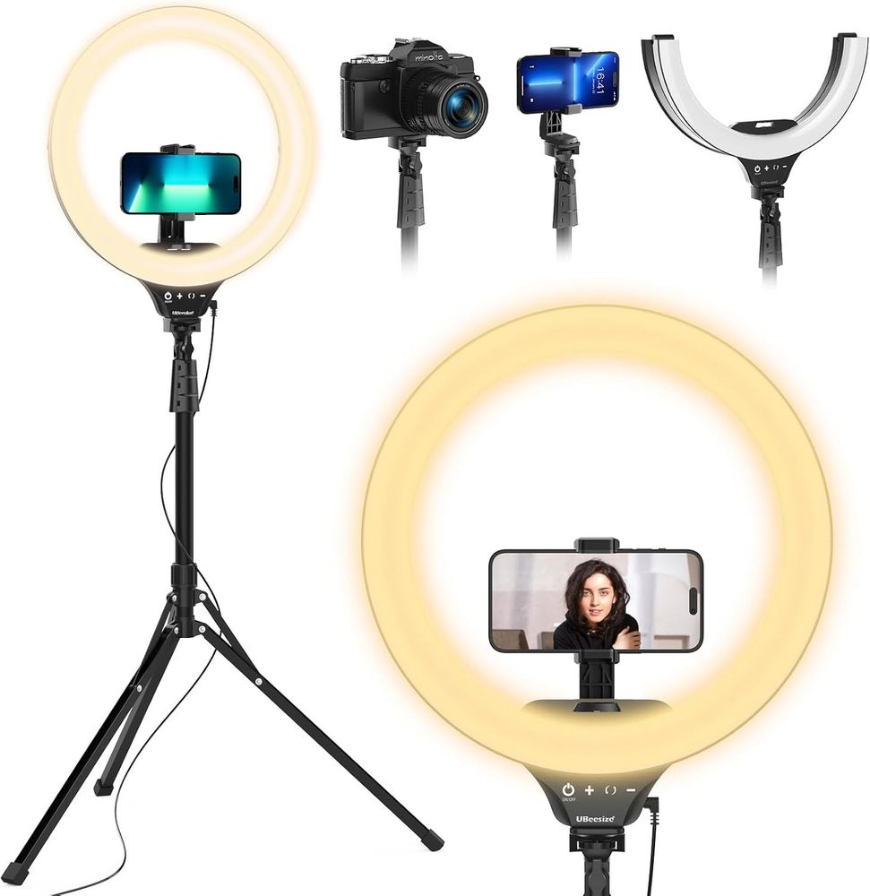 UBeesize 14'' Foldable Ring Light with 62'' Tripod Stand and Phone Holder