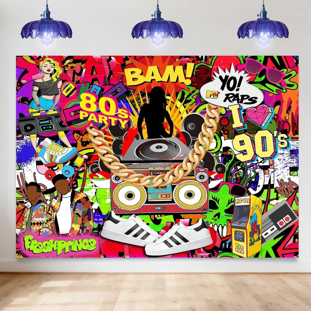 Avezano Hip Hop Party Backdrop Throwback 80s 90s Graffiti Photo Booth 7x5ft