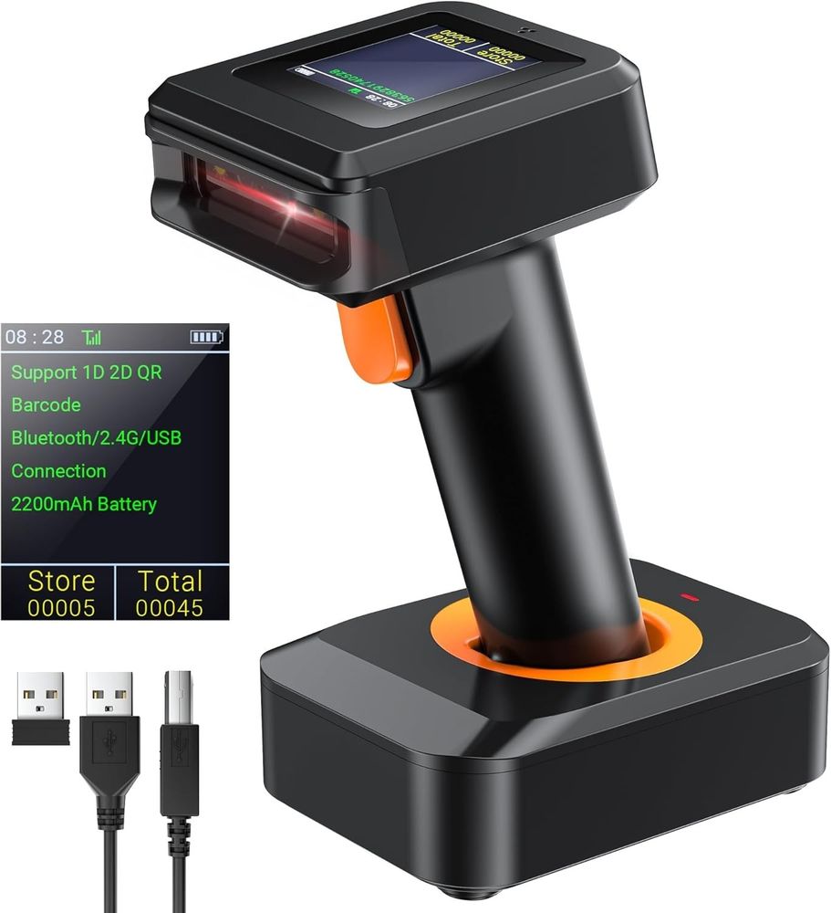 Tera Pro 1D 2D QR Wireless Barcode Scanner with Display Screen Battery Level ...