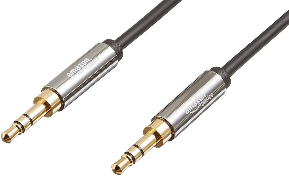 Amazon Basics 3.5mm Aux Audio Cable 8ft Black Gold Plated Stereo