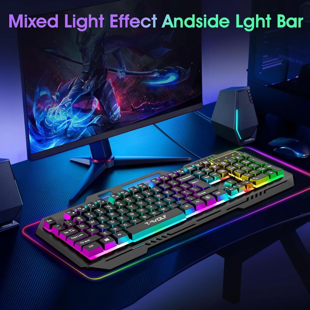 JMNGSHU Wired Mechanical Gaming Keyboard Silent Switch RGB Backlit USB IP57