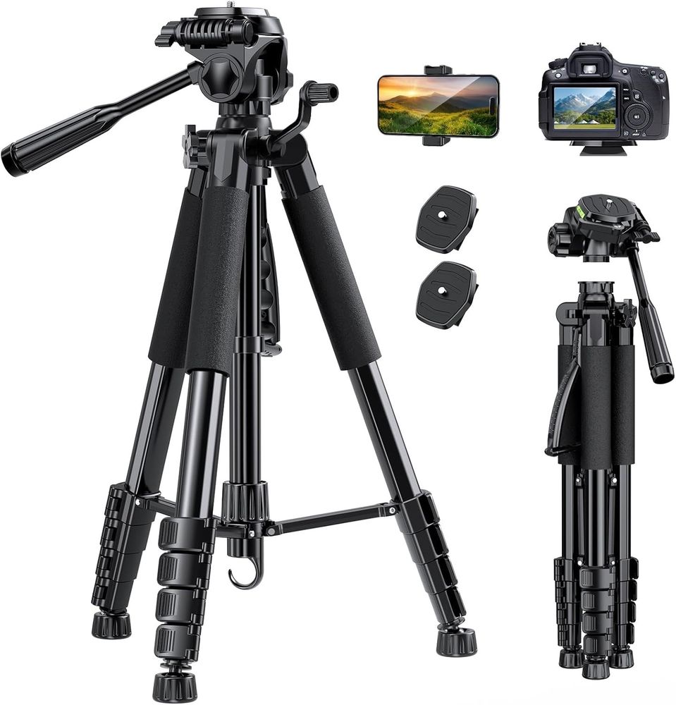 UBeesize 74" Camera Tripod with Phone Holder and Remote, Heavy Duty Tripod