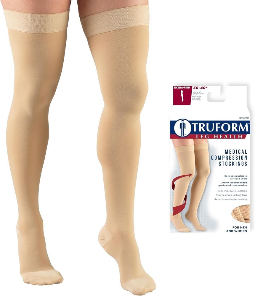 Truform Compression Stockings 30-40 mmHg Thigh High Closed Toe Beige Medium