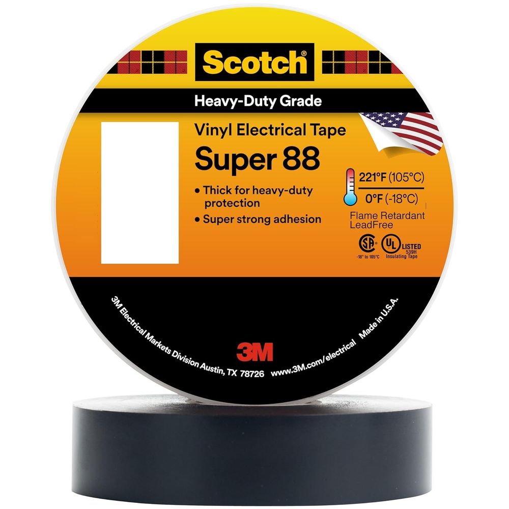 3M Scotch Super 88 Vinyl Electrical Tape 3/4"x44ft Black Heavy Duty