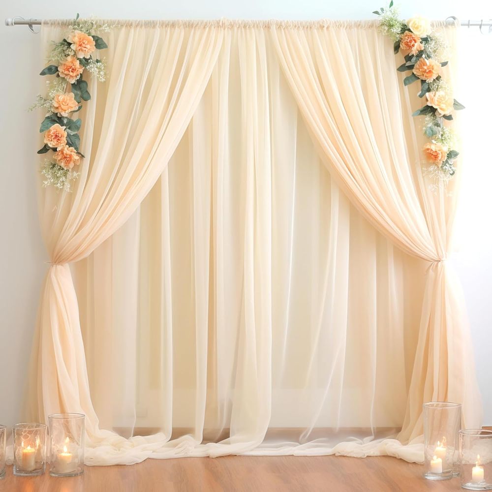 PARTISKY Champagne Tulle Backdrop Curtain 10x10ft Sheer Wedding Baby ShowerDecor