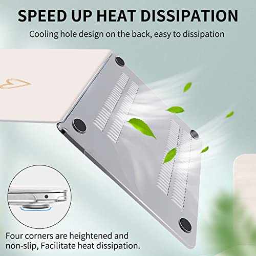 Seorsok Compatible with MacBook Pro 13 inch Case M2 2022,2020,2019-2016 Release(M1 A2338/A2289/A2251/A2159/A1989/A1706/A1708 Gold&Cute Heart Laptop Plastic Hard Case with Keyboard Cover,White