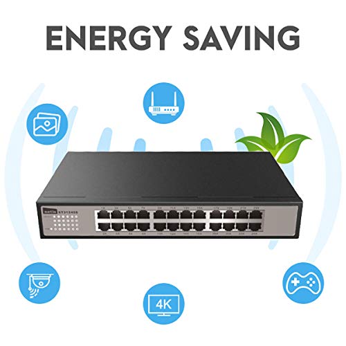 Netis 24 Port Unmanaged Gigabit Switch, Desktop Ethernet Splitter, Ethernet Hub, Plug and Play, Fanless Quite, Traffic Optimization, Sturdy Metal, Rack mountable with Included mounting Bracket