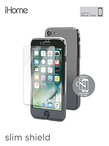 iHome - Ombre Slim Shield 360 Degree Protection with Tempered Glass Screen Protector for iPhone 7Plus/7s Plus (Apple Black)