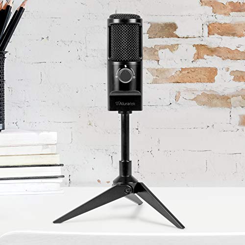 Aluratek USB Omnidirectional Microphone for Laptop, PC, and Mac, with Condenser, Adjustable Stand, for Streaming, Recording, Podcasting, YouTube, Zoom, (AUVM01F), Black